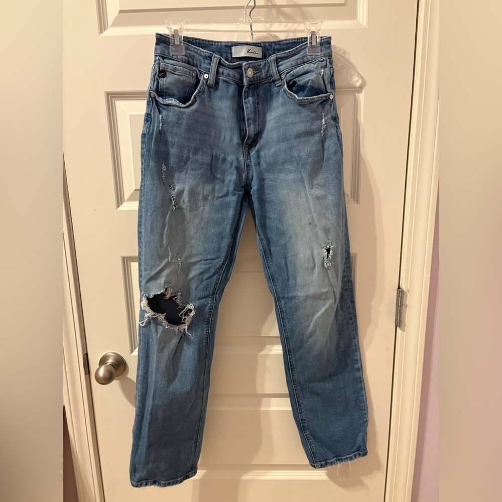 Distressed Denim, straight leg, Size 26